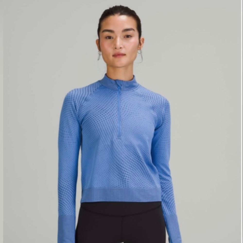 Lululemon Rest Less Cropped Half-Zip Grid Warp Blue Nile / Night Sea